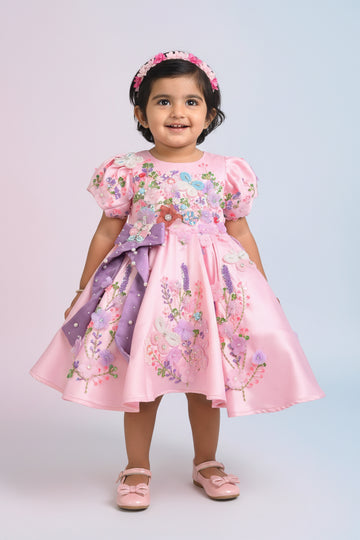 Pink Handmade Lavender Bow Dress