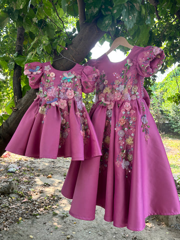 Pink Handmade Mother Daughter Dress Combo