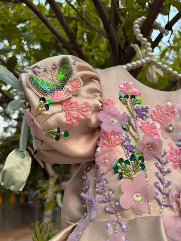 Beige Handmade Dress with 3D Butterflies