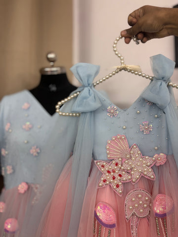 Dual Tone Handmade Mother Daughter Dress Set