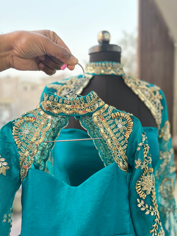Peacock Blue Mother Daughter Dress Set