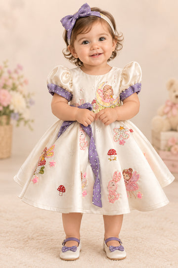 Off White Handpainted Baby Girl Dress