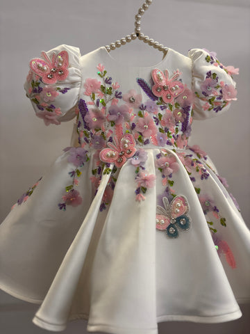 White Handmade 3D Butterfly Baby Dress