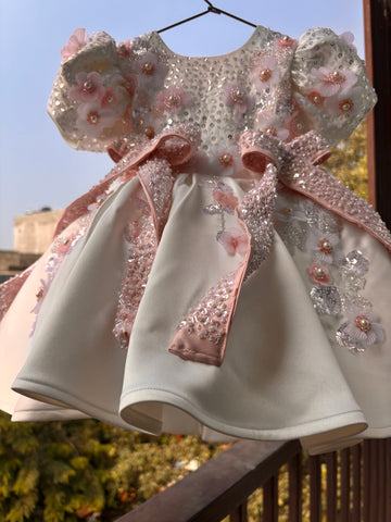 White Back Big Bow Baby Dress