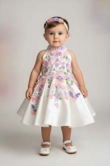 White Halter Neck Baby Dress