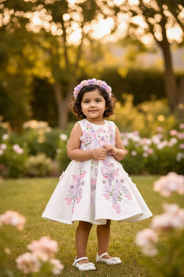 White Handmade 3D Butterfly Dress