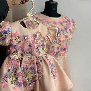 Peach Handmade Mother Daughter Dress