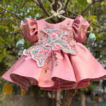 Beautiful Peach Pink Dress with 3D Butterfly