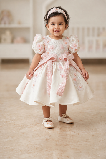 White Back Big Bow Baby Dress