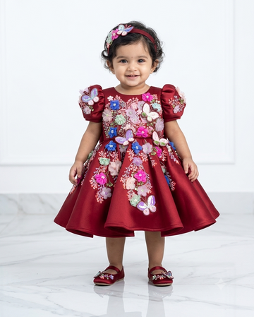 Maroon Handmade Baby Dress