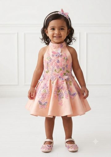 White Halter Neck Baby Dress