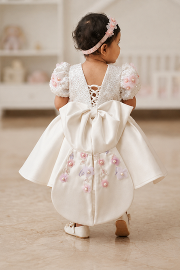 White Back Big Bow Baby Dress