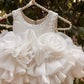 White Ruffle Organza Frock for Baby Girls — Rhinestone Neckline, 3D Rose & Layered Skirt