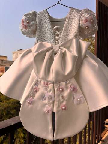White Back Big Bow Baby Dress