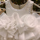 White Ruffle Organza Frock for Baby Girls — Rhinestone Neckline, 3D Rose & Layered Skirt