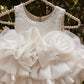 White Ruffle Organza Frock for Baby Girls — Rhinestone Neckline, 3D Rose & Layered Skirt