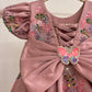 Dusty Rose Butterfly Garden Frock for Baby Girls — 3D Flowers, Sequin Butterflies & Puff Sleeves