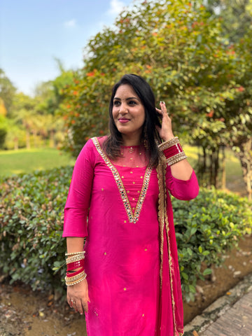 Pink Mirror Handwork Suit Set