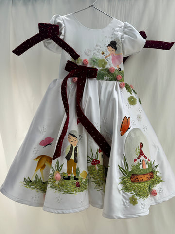 White Hand painted birthday dress for little princess