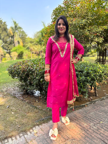 Pink Mirror Handwork Suit Set