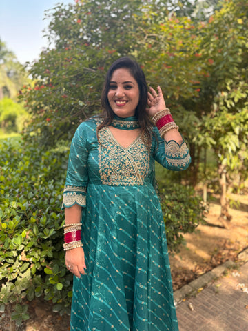 LD- 011 Green Bandhani Print Anarkali