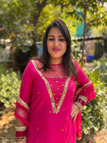 Pink Mirror Handwork Suit Set