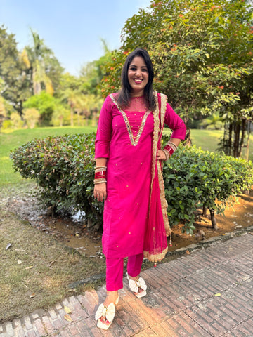 Pink Mirror Handwork Suit Set