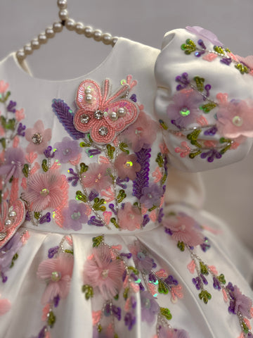 White Handmade 3D Butterfly Baby Dress