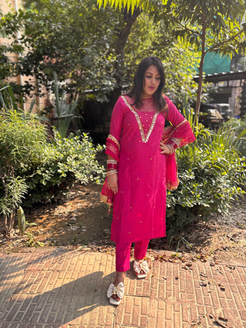 Pink Mirror Handwork Suit Set