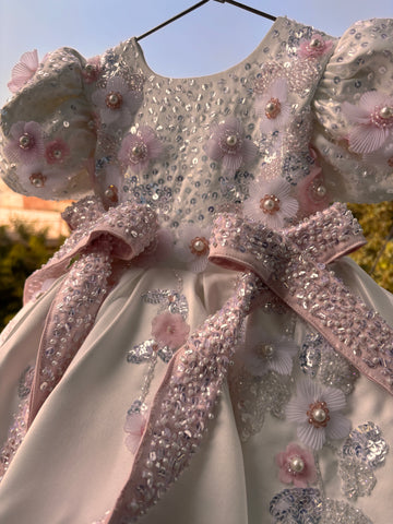 White Back Big Bow Baby Dress