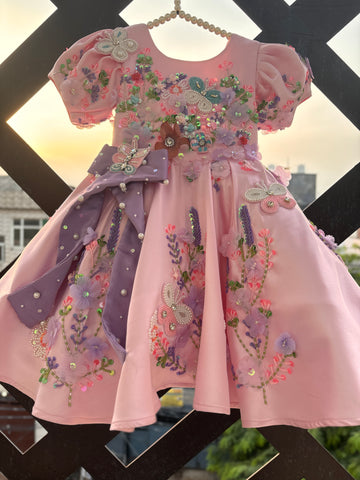 Pink Handmade Lavender Bow Dress
