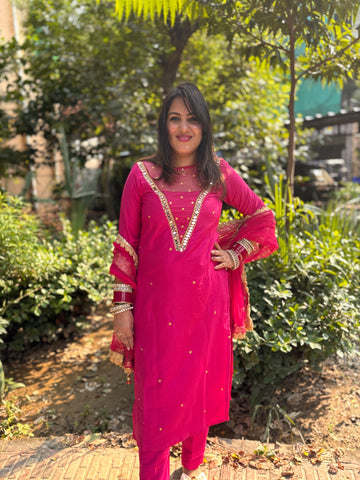 Pink Mirror Handwork Suit Set