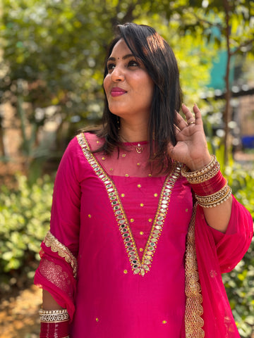 Pink Mirror Handwork Suit Set