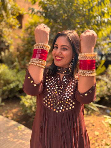 LD-010 Real Mirror work Brown Suit Set