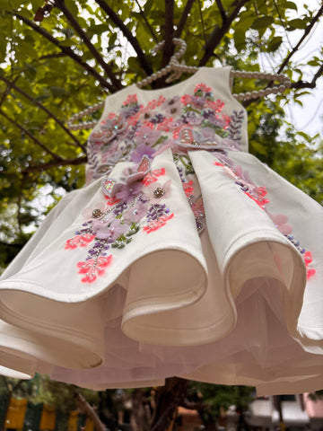 White Handmade 3D Butterfly Dress