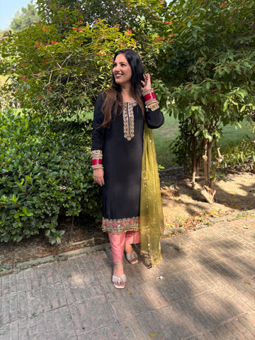 LD- 012 Black & Peach Pink Suit Set