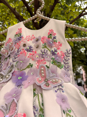 White Handmade 3D Butterfly Dress