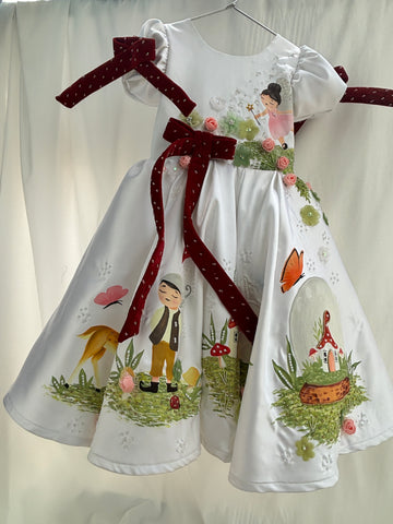 White Hand painted birthday dress for little princess