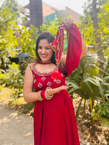 LD- 001 Cheery Red Anarkali Set