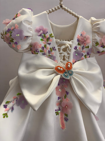 White Handmade 3D Butterfly Baby Dress