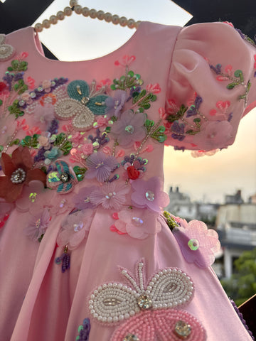 Pink Handmade Lavender Bow Dress