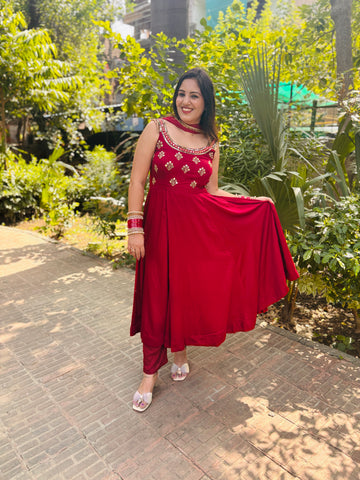 LD- 001 Cheery Red Anarkali Set
