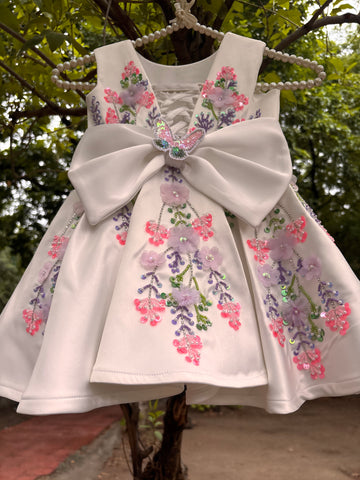 White Handmade 3D Butterfly Dress