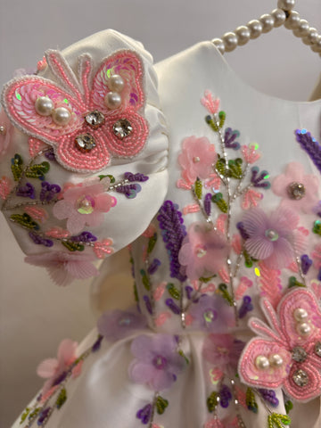 White Handmade 3D Butterfly Baby Dress
