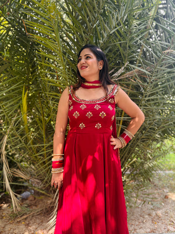 Cheery Red Anarkali