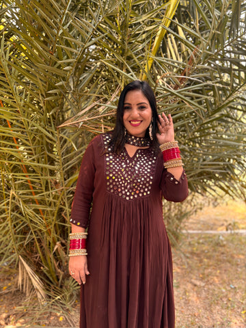 LD-010 Real Mirror work Brown Suit Set