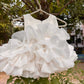 White Ruffle Organza Frock for Baby Girls — Rhinestone Neckline, 3D Rose & Layered Skirt