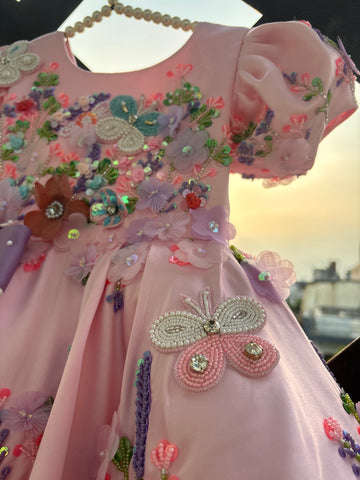 Pink Handmade Lavender Bow Dress