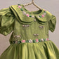Olive Green Double Collar Handmade Dress