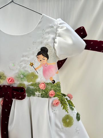 White Hand painted birthday dress for little princess